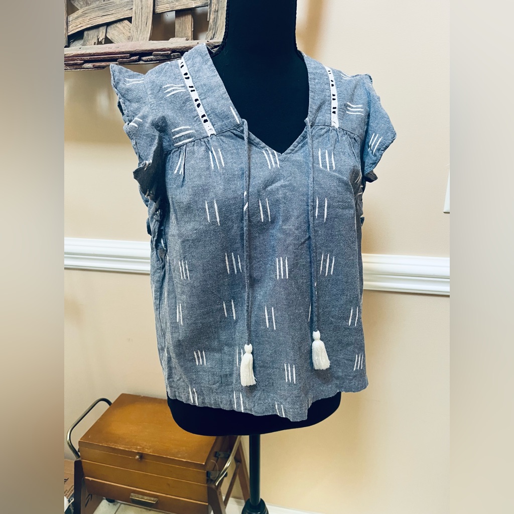 Lilla P Blue Blouse With Tassel Accents